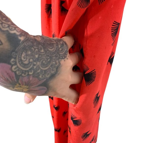 Vintage 80s Red Black Print Short Sleeve Flutter Jumpsuit Small - Picture 5 of 11